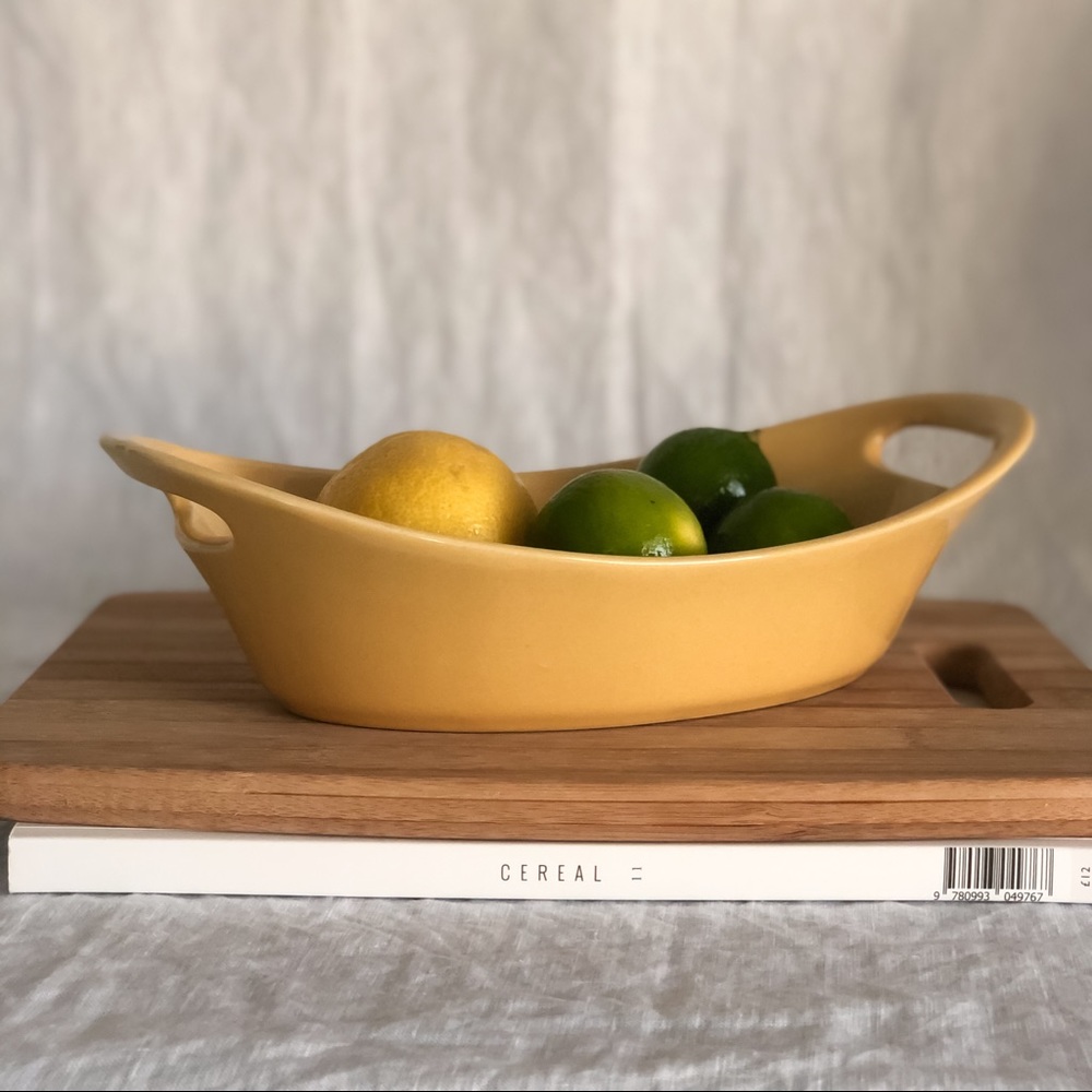 Vintage  Portuguese Deltis Yellow Oval Handle Serving Bowl